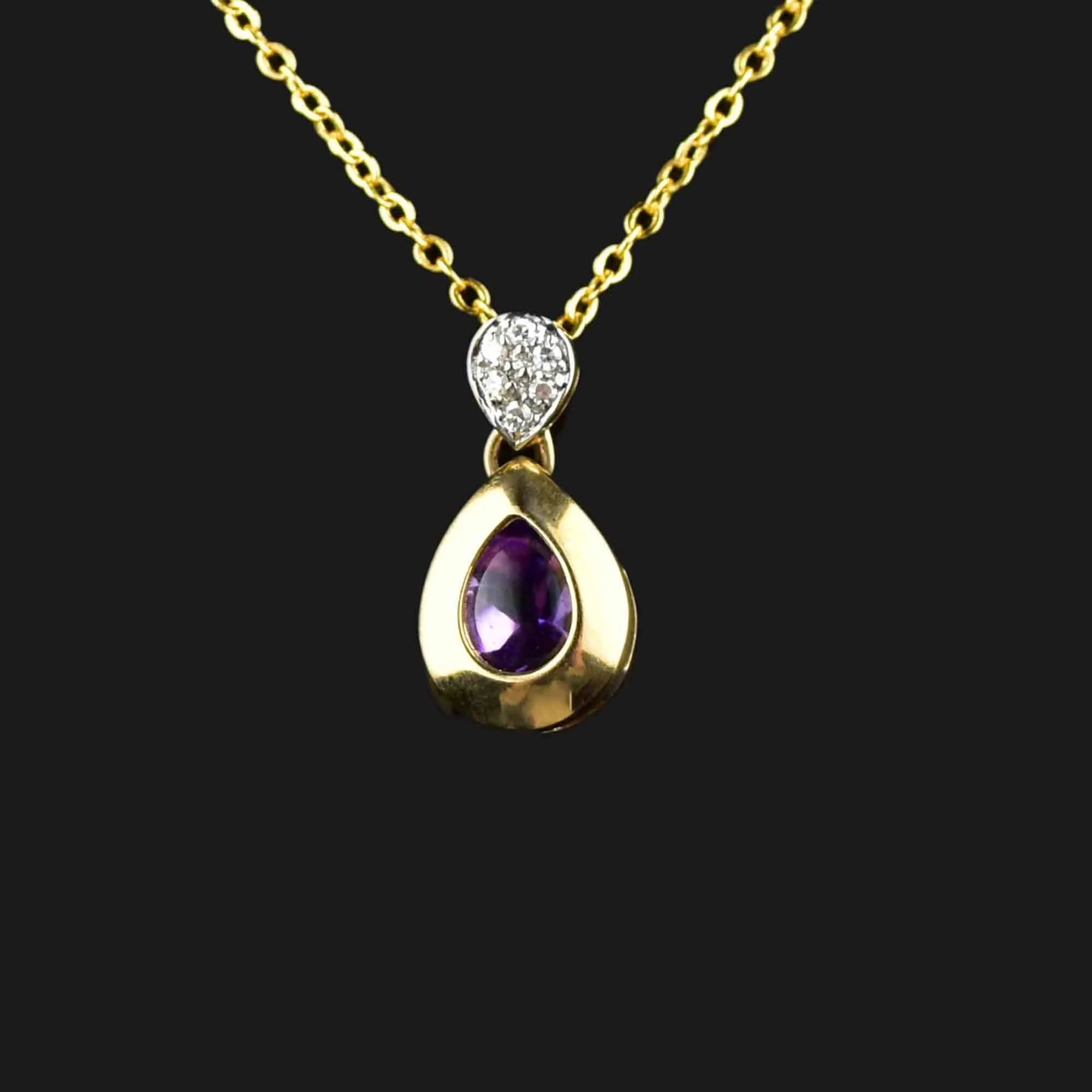 Vintage 14K Gold Diamond Amethyst Pendant Necklace