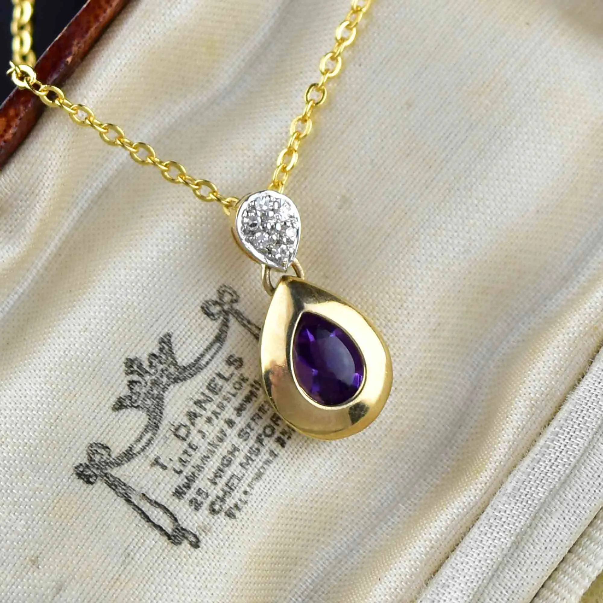 Vintage 14K Gold Diamond Amethyst Pendant Necklace