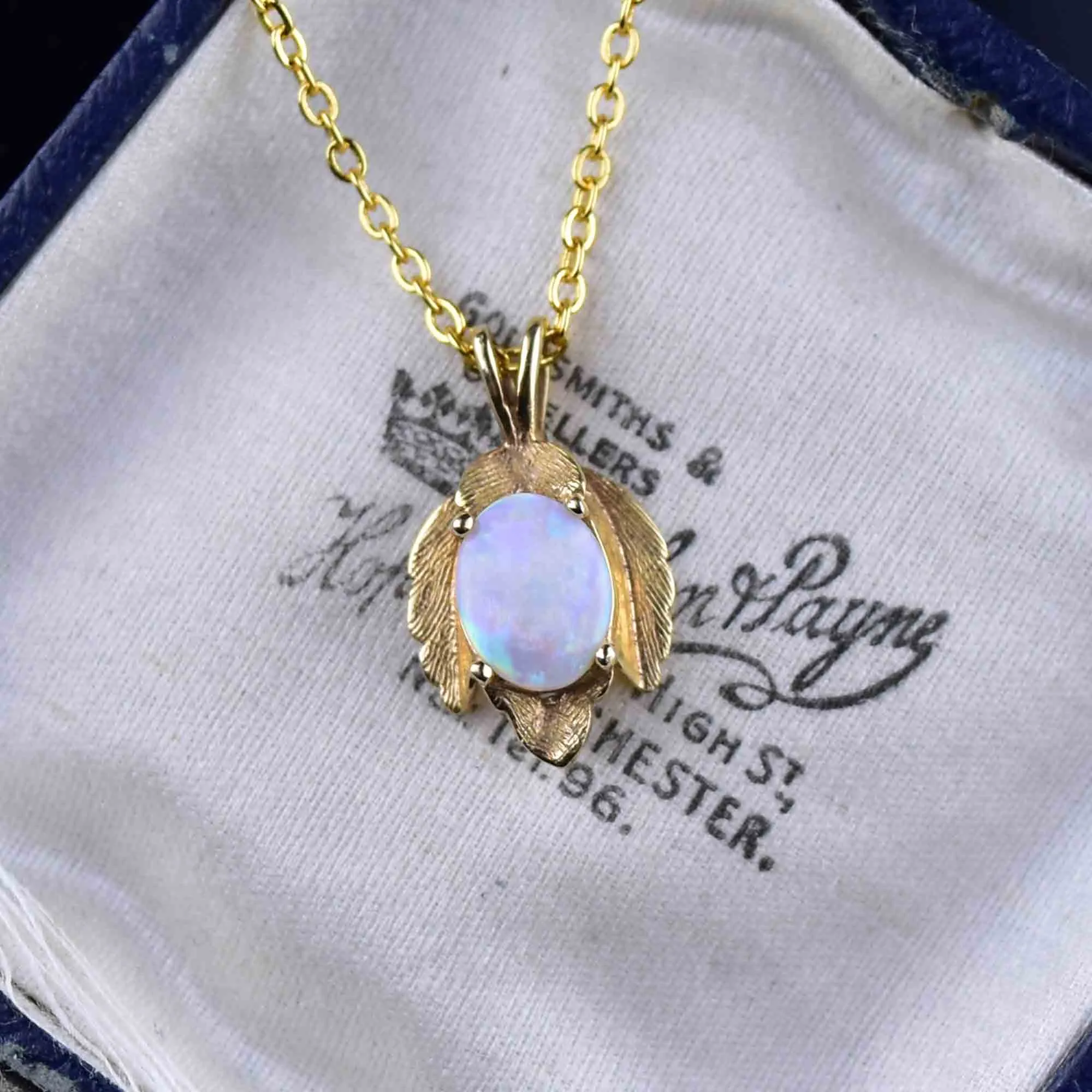 Vintage 14K Gold Leaf Opal Pendant Necklace