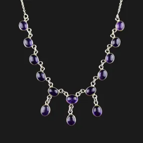 Vintage Art Deco Style Amethyst Cabochon Drop Necklace