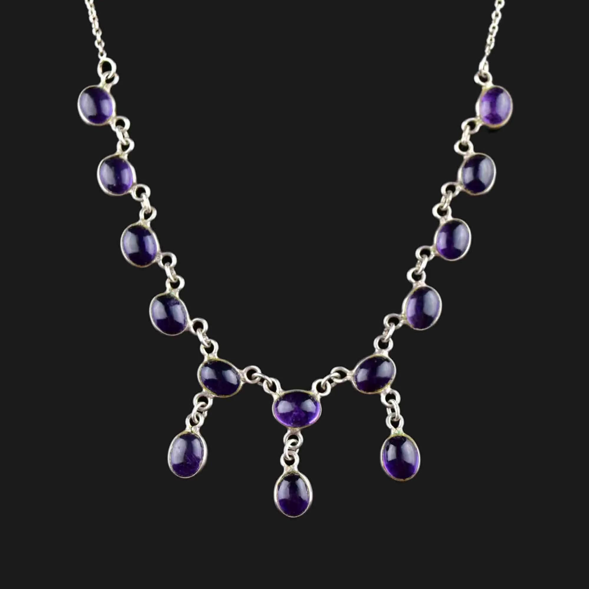 Vintage Art Deco Style Amethyst Cabochon Drop Necklace