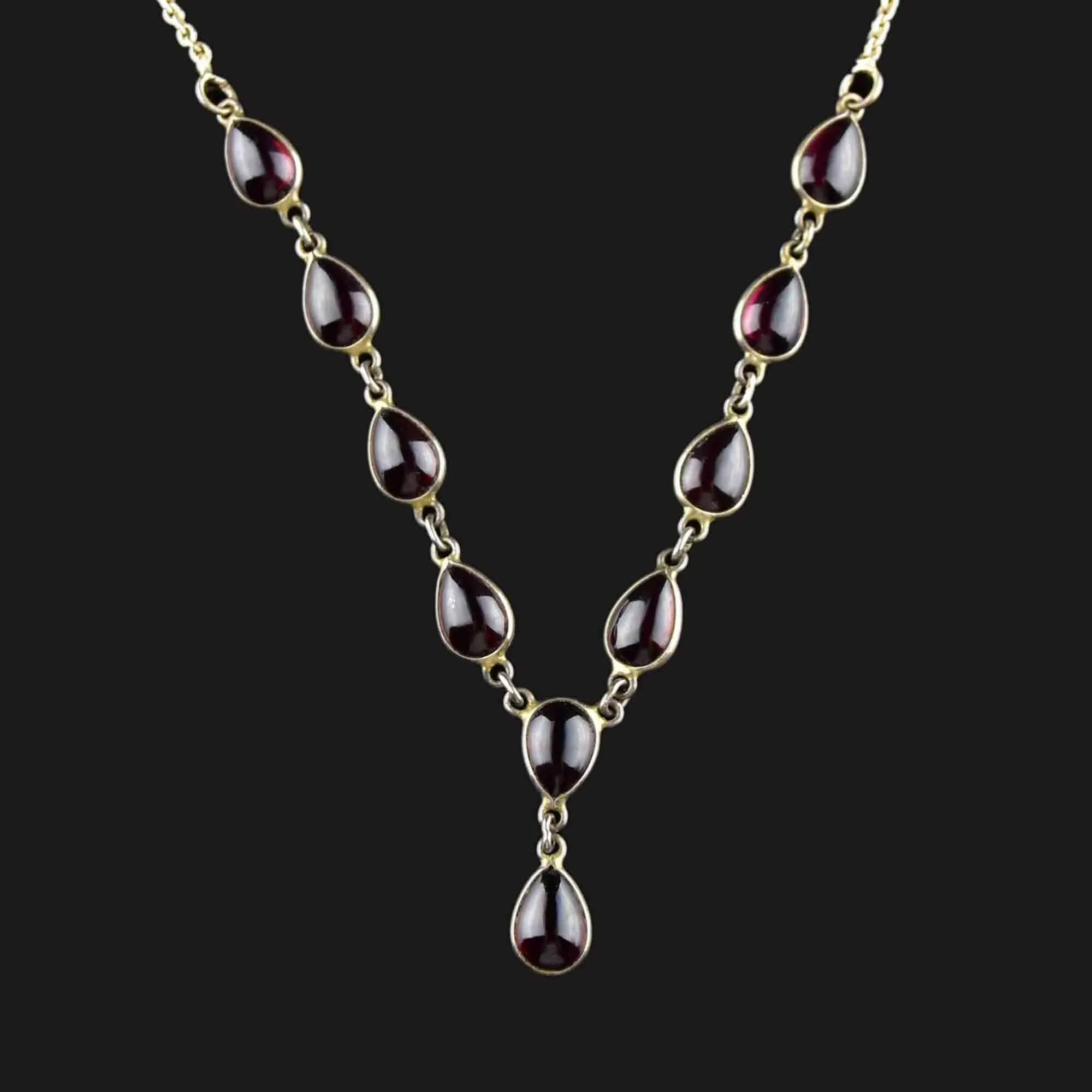 Vintage Art Deco Style Silver Garnet Cabochon Necklace