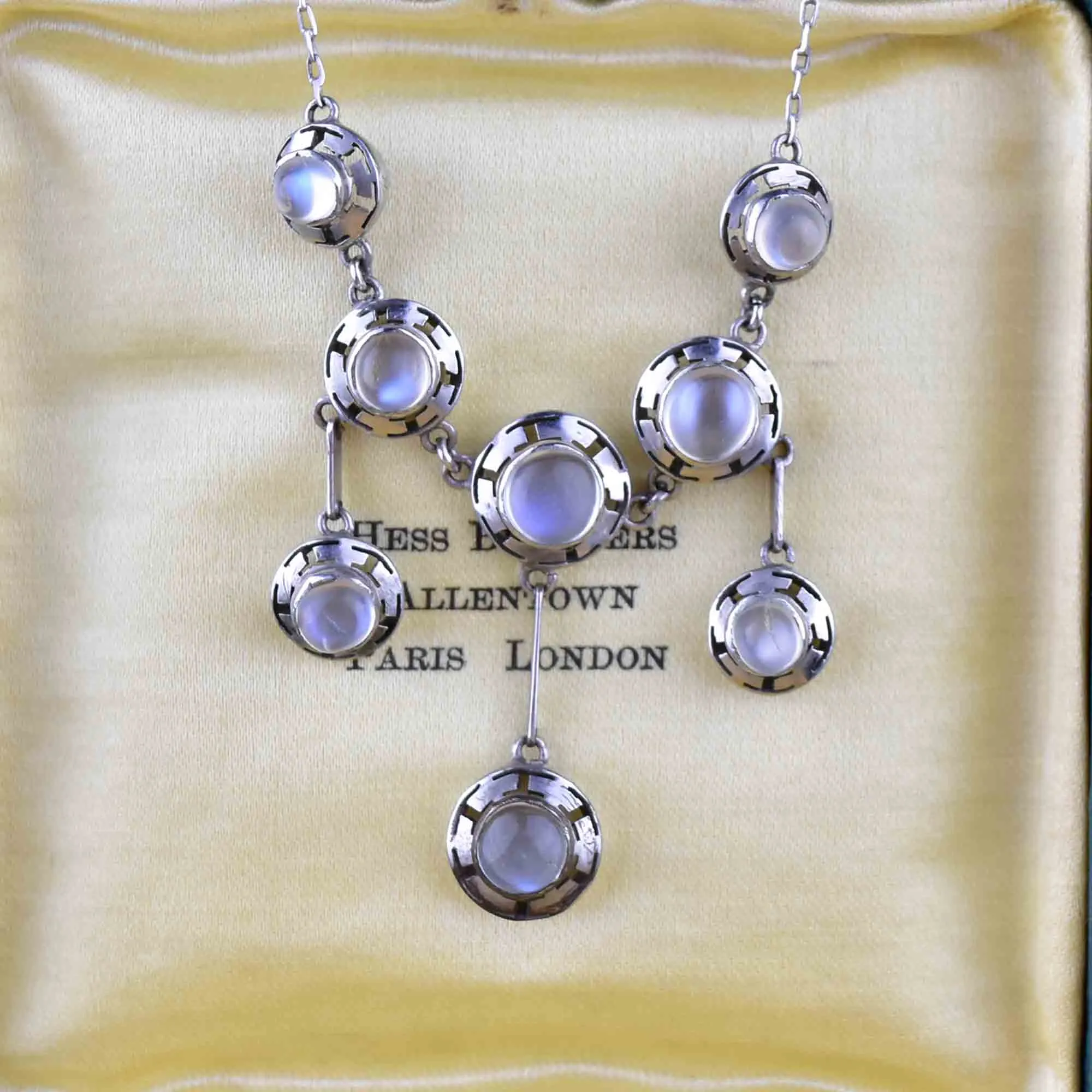 Vintage Arts and Crafts Silver Moonstone Necklace